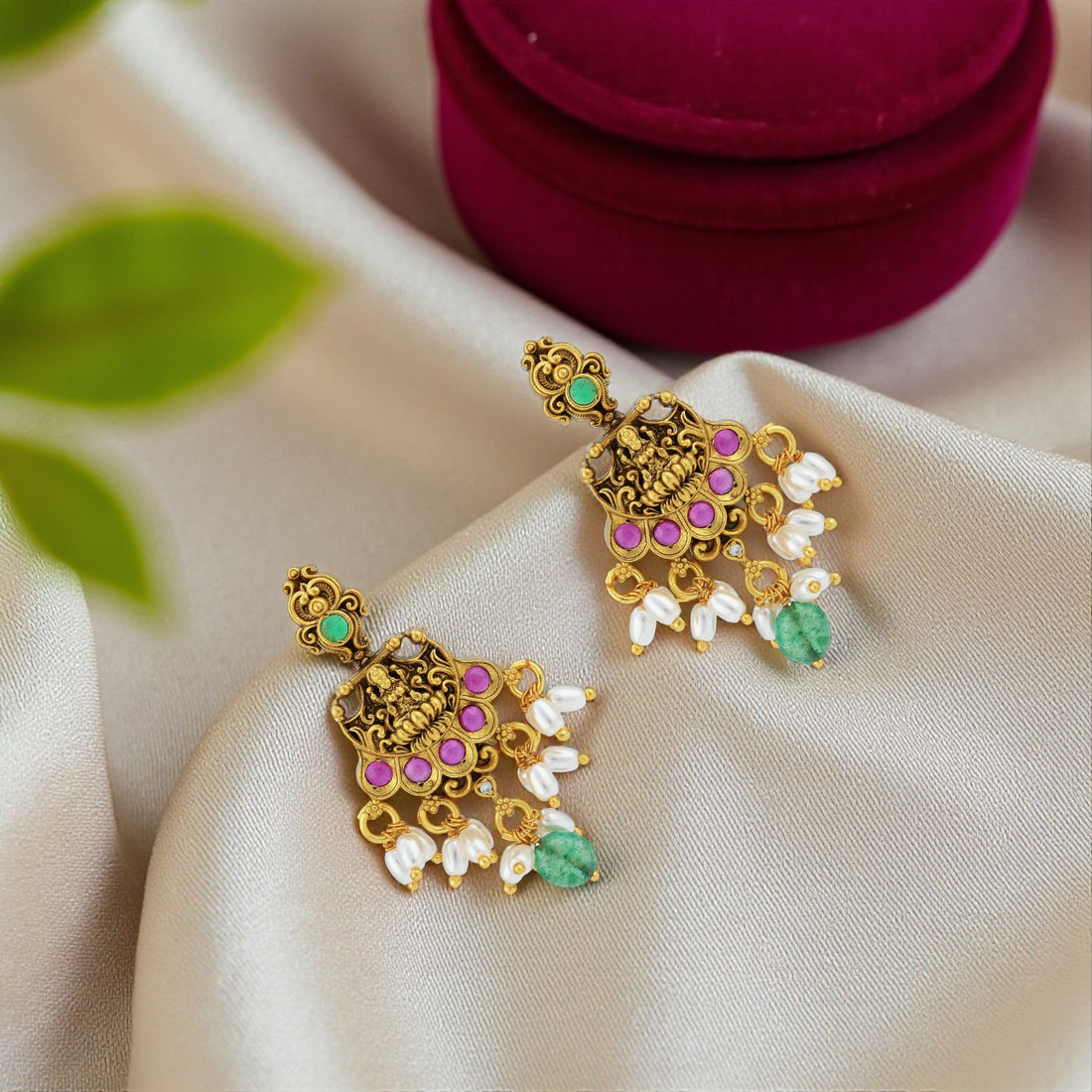 925 Sterling Silver Aesthetic Lakshmi Pearl Drop Earrings for women