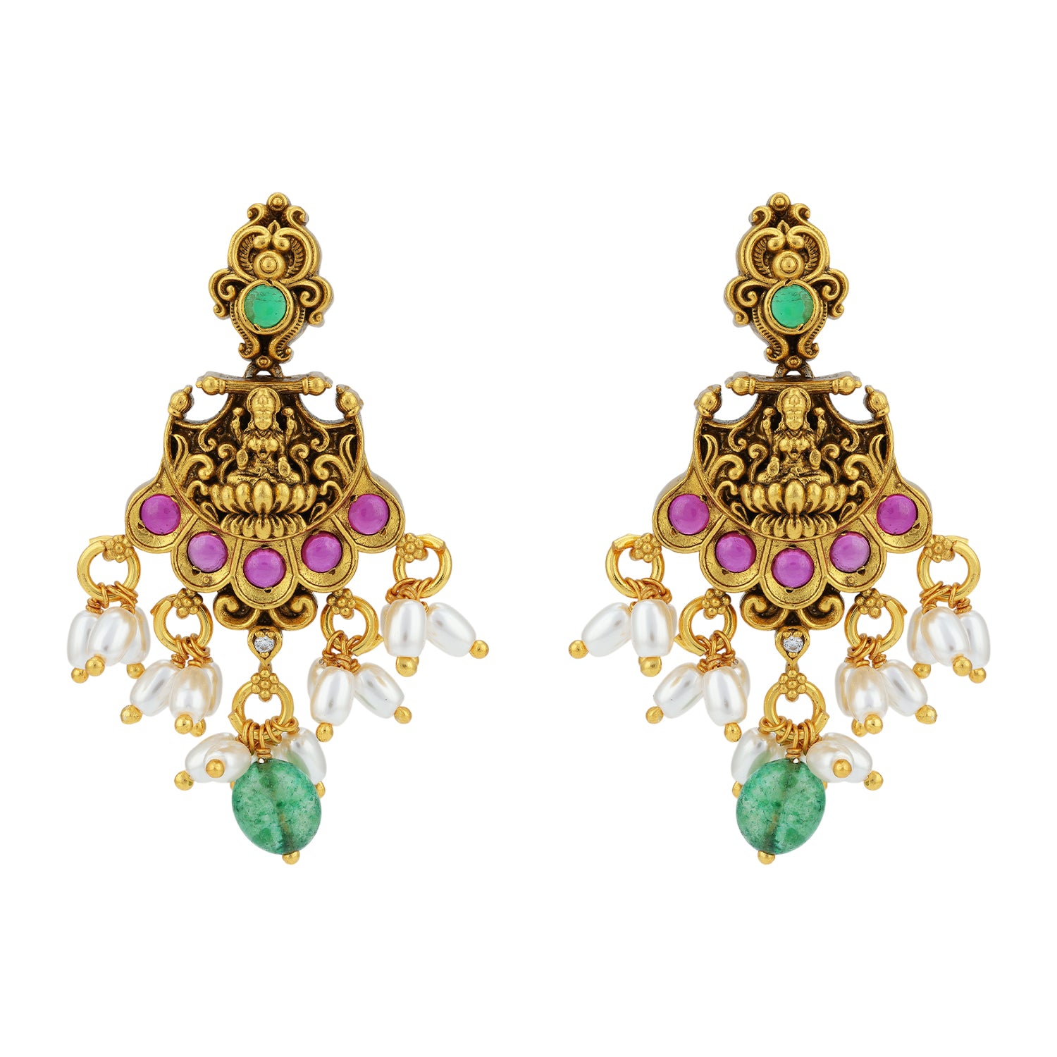 925 Sterling Silver Aesthetic Lakshmi Pearl Drop Earrings for women