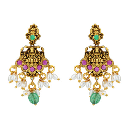 925 Sterling Silver Aesthetic Lakshmi Pearl Drop Earrings for women