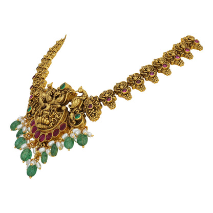 925 Sterling Silver Ancestral Peacock Lakshmi Haaram for Women