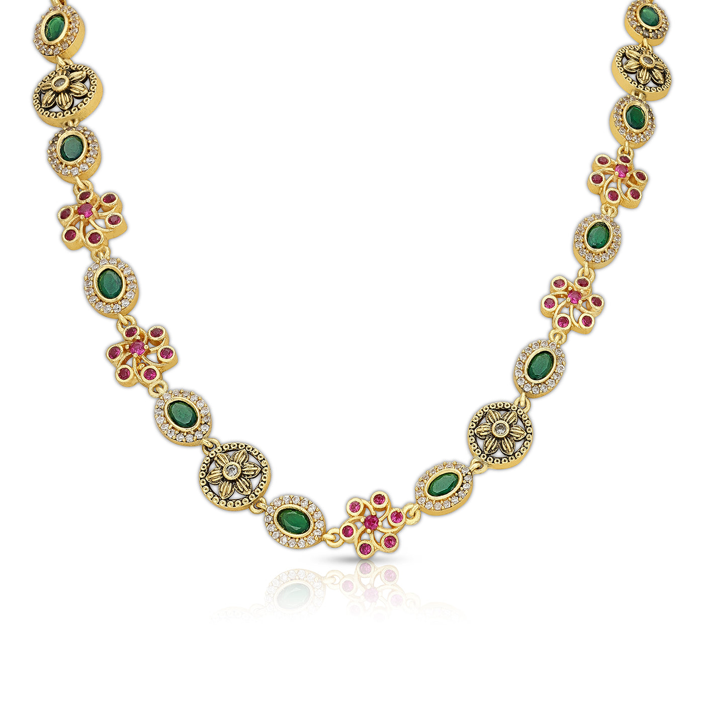 925 Sterling Silver Ancestral Ruby Emerald Sunburst Necklace for Women