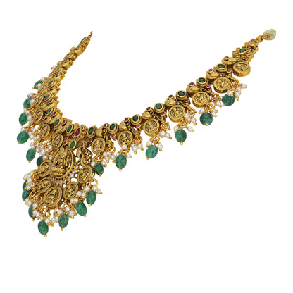 925 Sterling Silver Antique Lakshmi Coin Kundan Necklace for women