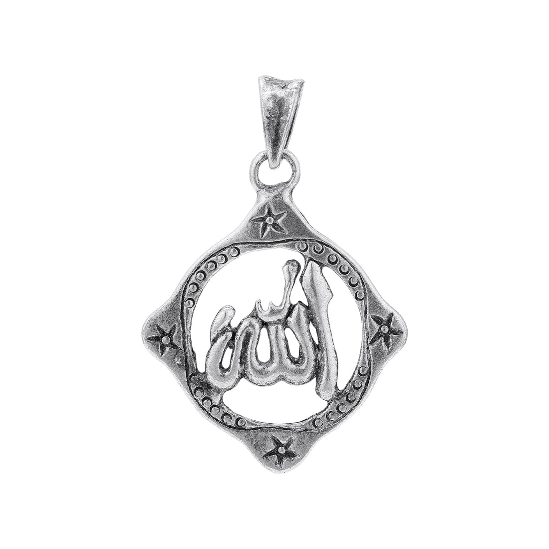 925 Sterling Silver Antique Allah Inscription Star Accents Pendant for Women
