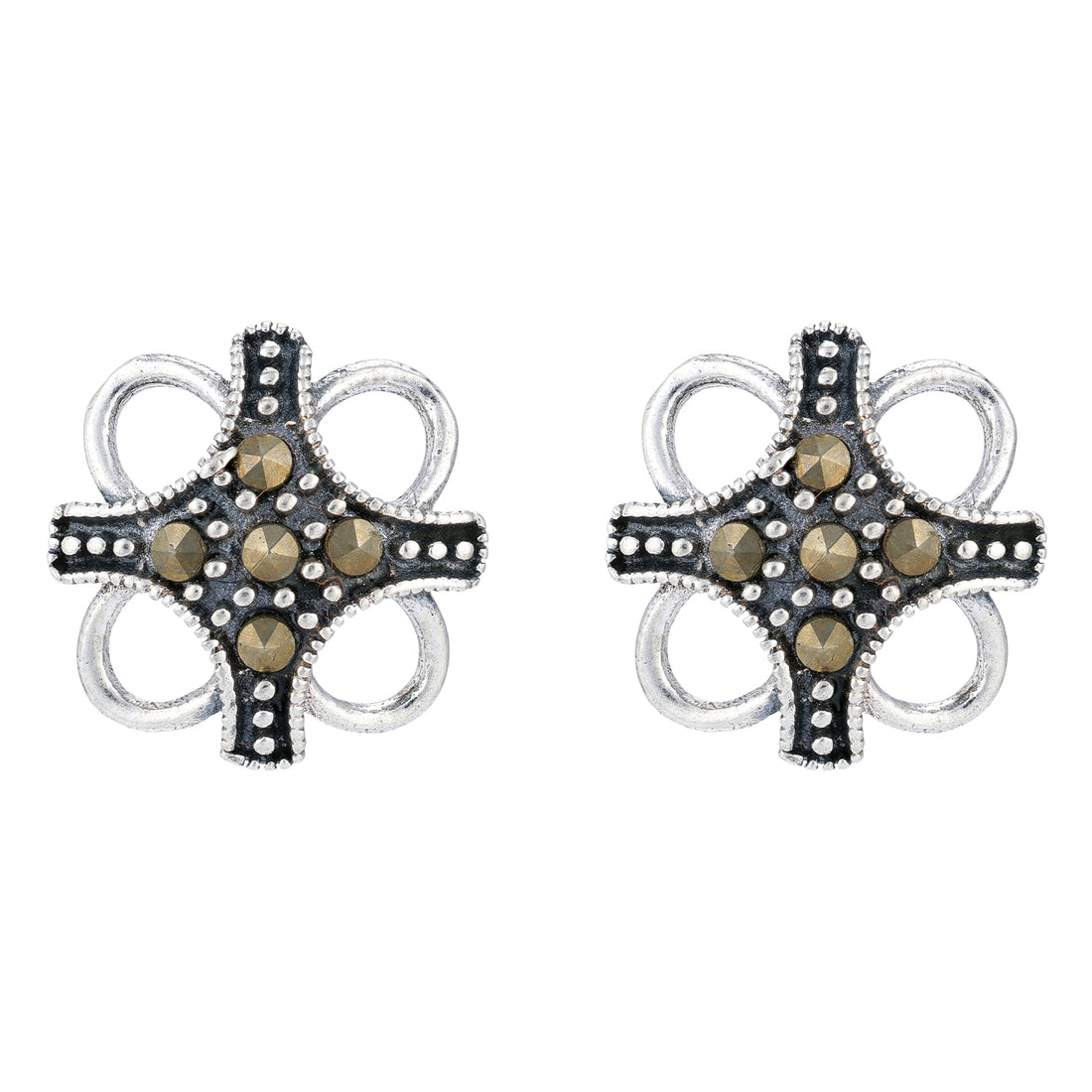 925 Sterling Silver Antique Marcasite Floral Stud Earrings For Women