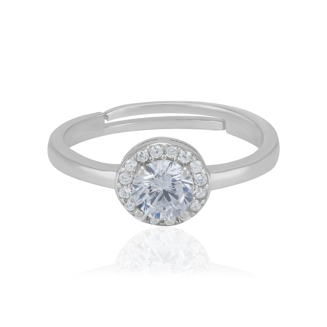 925 Sterling Silver April Month Circle Diamond Birthstone Ring For Women