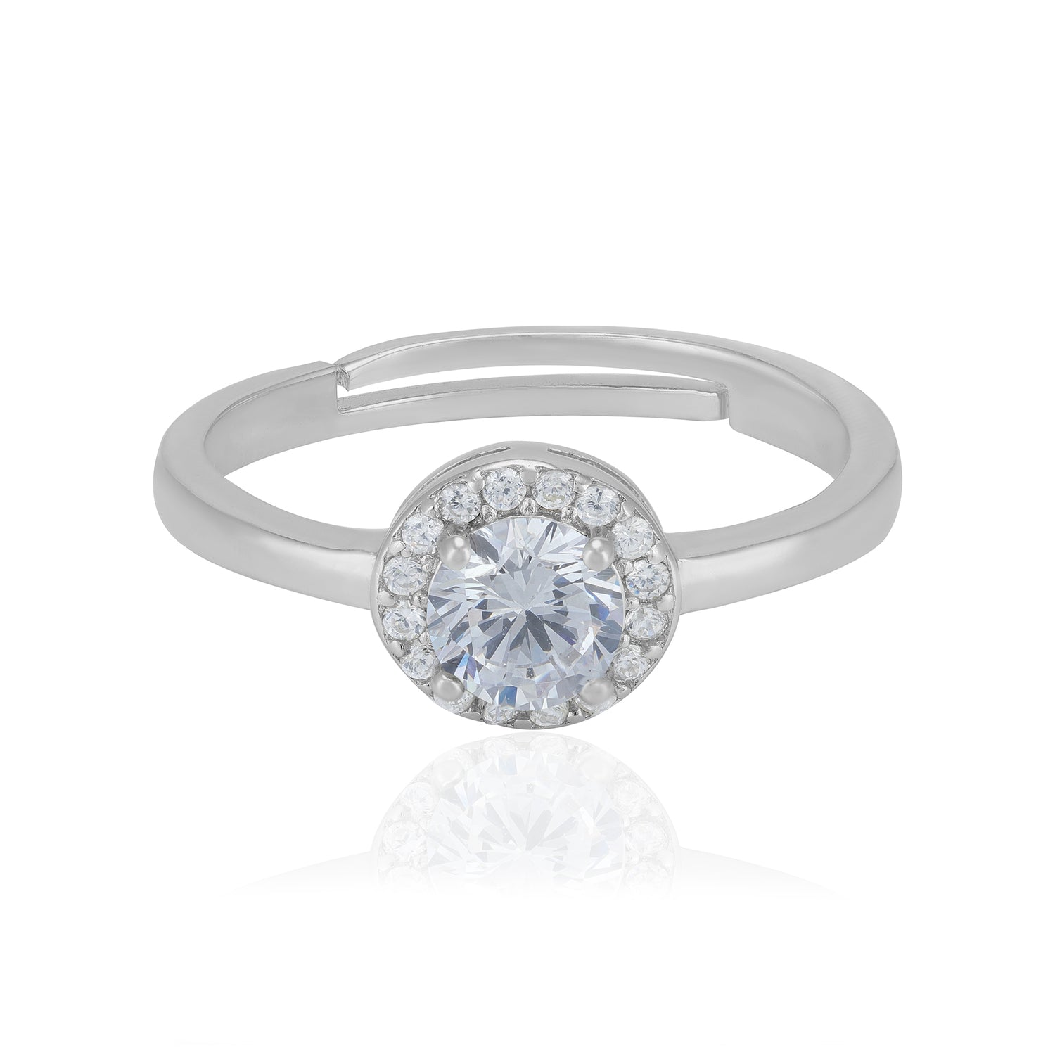 925 Sterling Silver April Month Circle Diamond Birthstone Ring For Women
