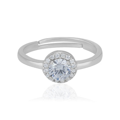 925 Sterling Silver April Month Circle Diamond Birthstone Ring For Women
