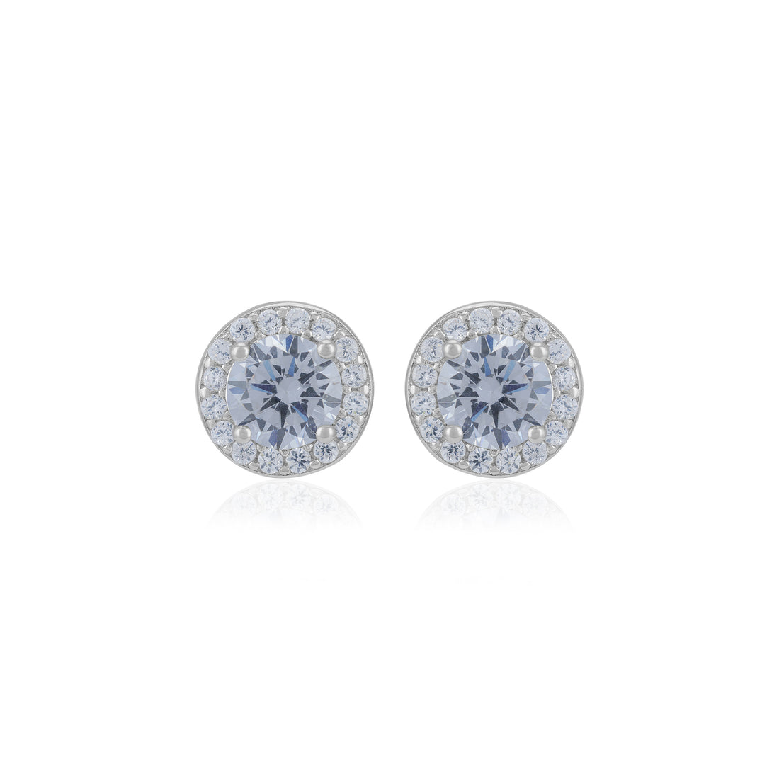 925 Sterling Silver April Month Circle Diamond Birthstone Stud For Women
