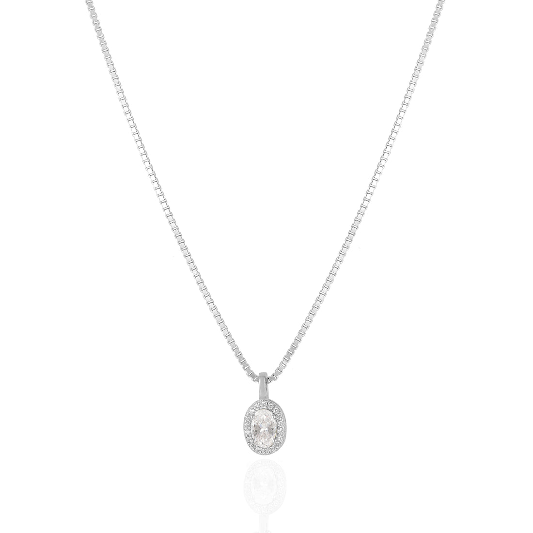 925 Sterling Silver April Month Oval Diamond Birthstone Chain Pendant For Women