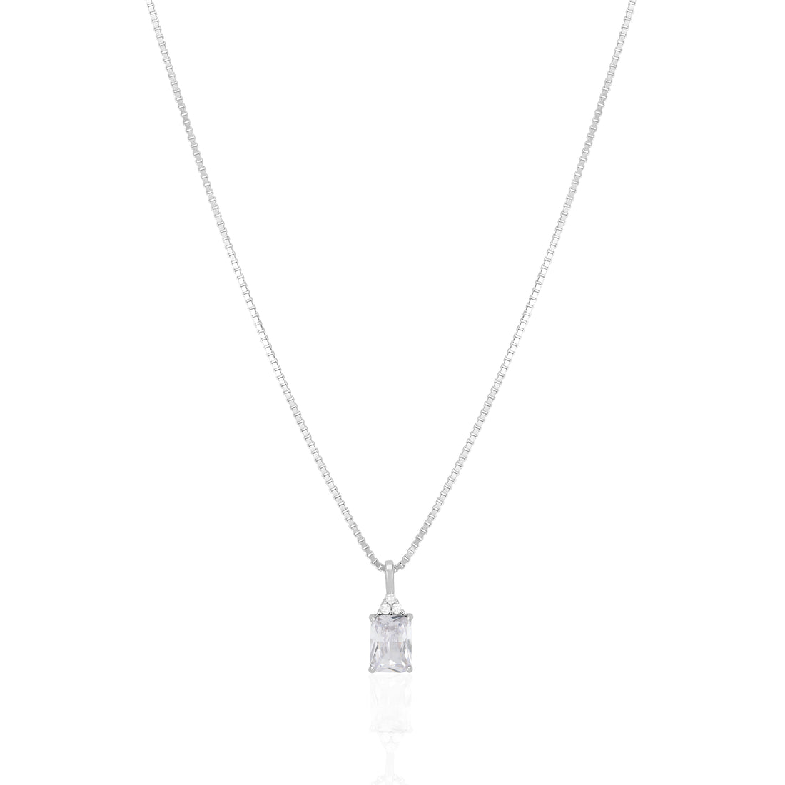 925 Sterling Silver April Month Sqaure Diamond Birthstone Chain Pendant For Women