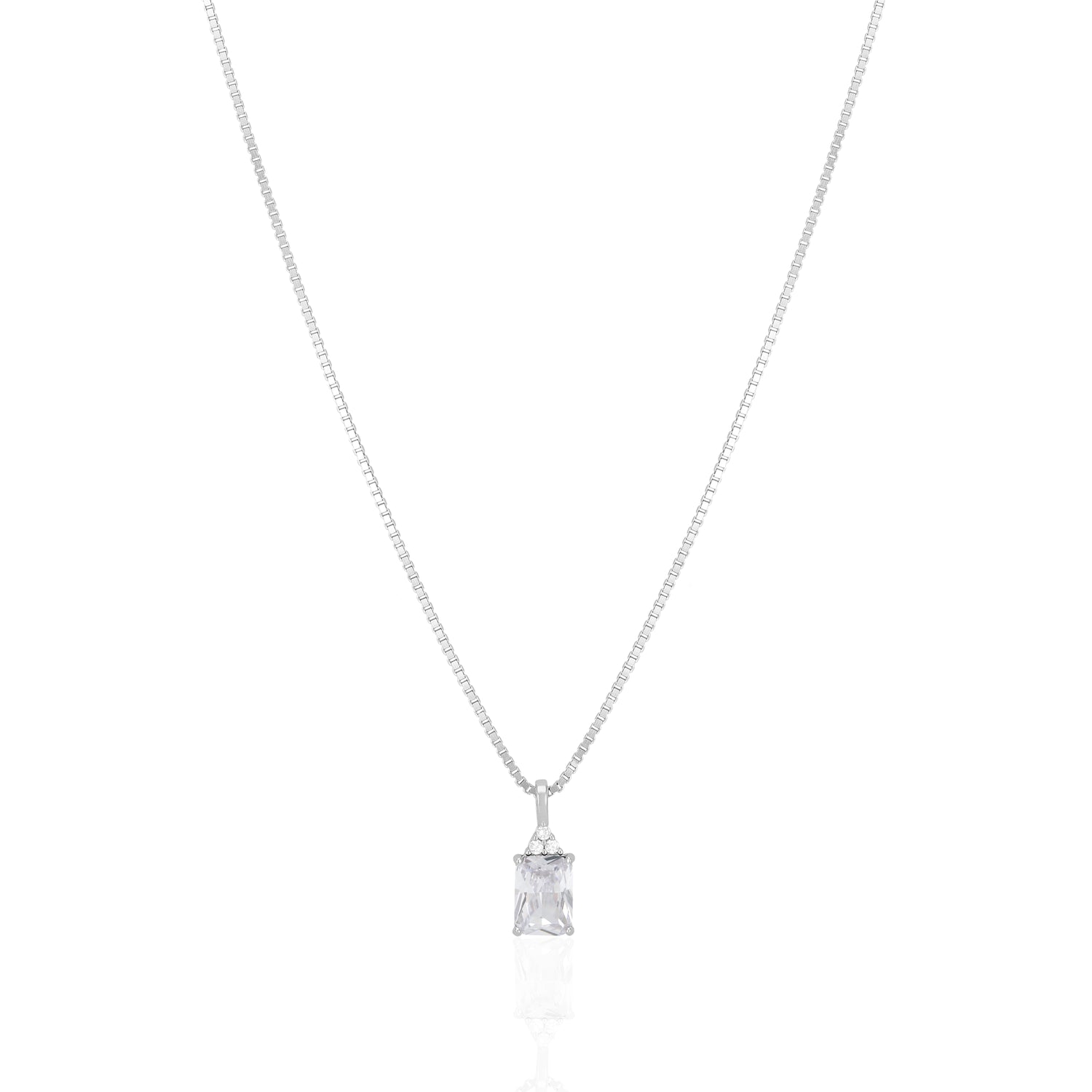 925 Sterling Silver April Month Sqaure Diamond Birthstone Chain Pendant For Women