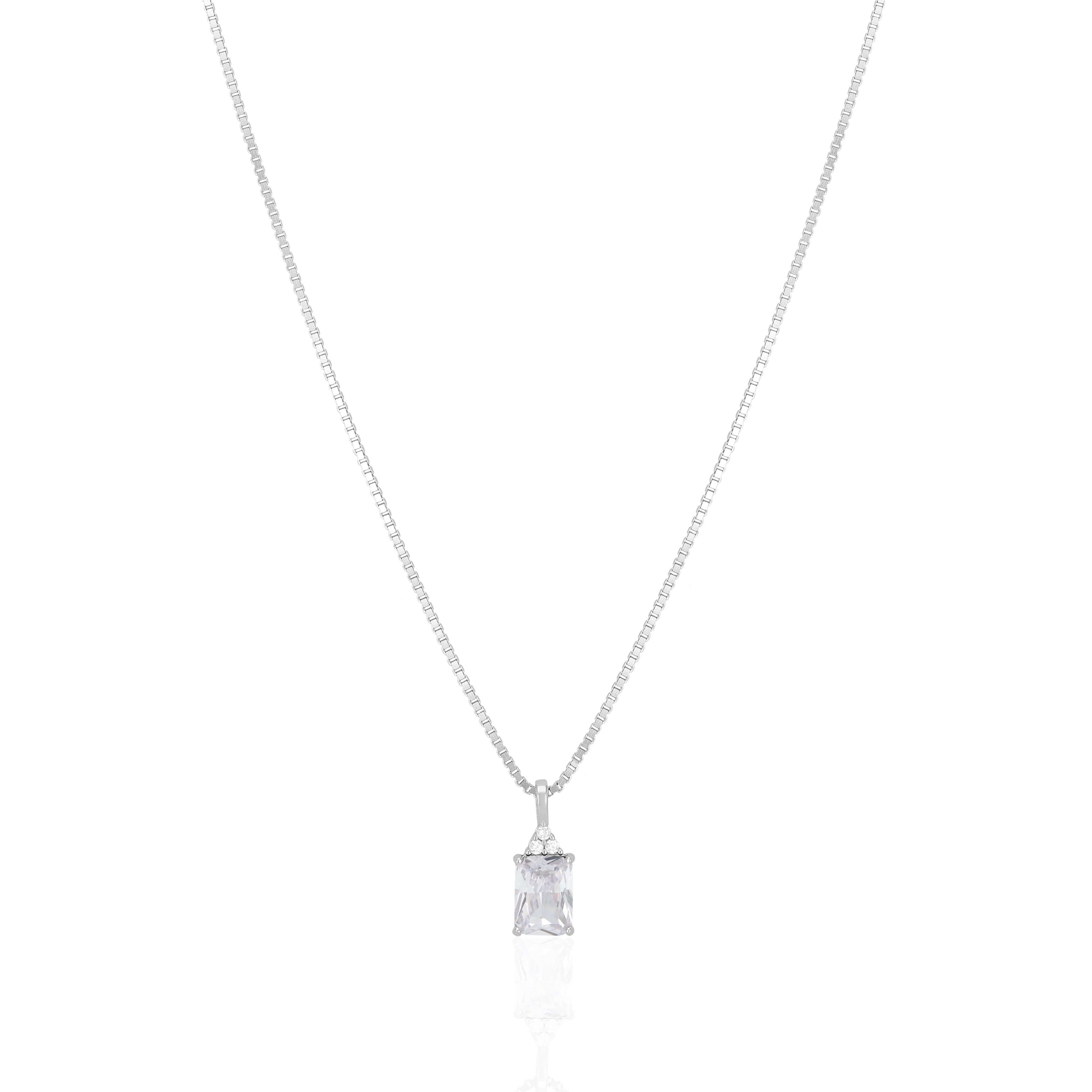 925 Sterling Silver April Month Sqaure Diamond Birthstone Chain Pendant For Women