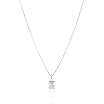 925 Sterling Silver April Month Sqaure Diamond Birthstone Chain Pendant For Women