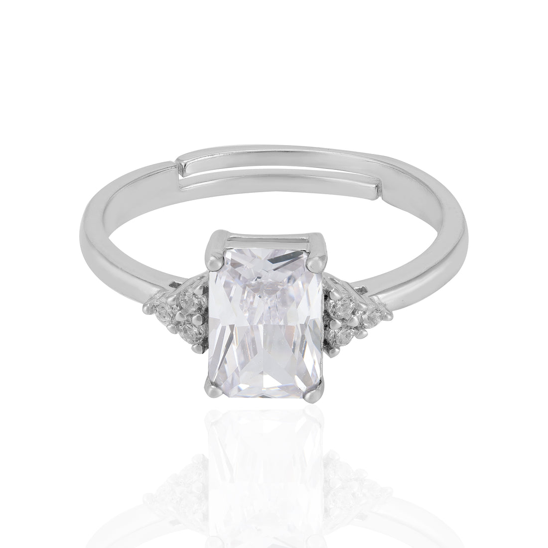 925 Sterling Silver April Month Sqaure Diamond Birthstone Ring For Women