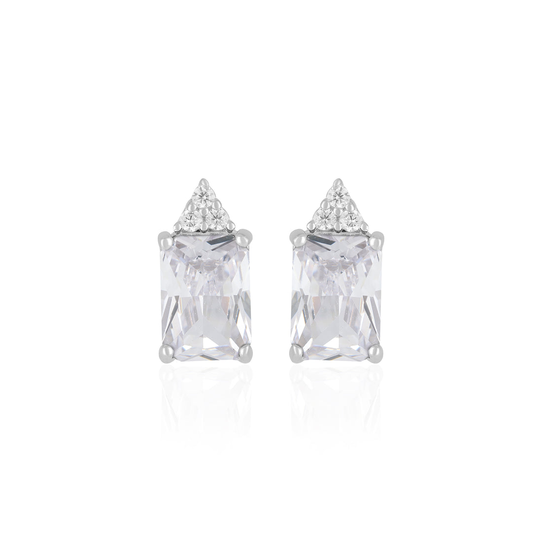 925 Sterling Silver April Month Sqaure Diamond Birthstone Stud For Women