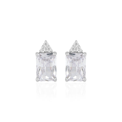 925 Sterling Silver April Month Sqaure Diamond Birthstone Stud For Women