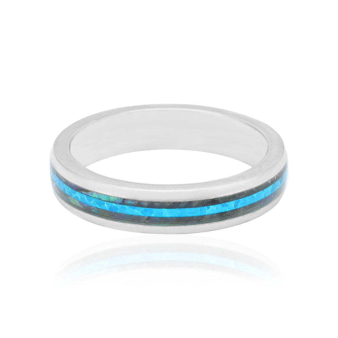 925 Sterling Silver Arctic Mirage Inlay Rhodium Plated Ring for Men
