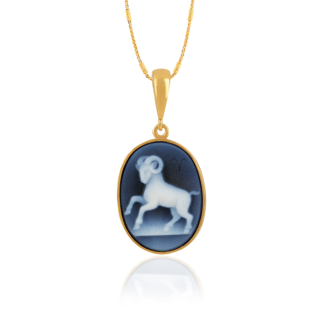 925 Sterling Silver Aries Zodiac Agate Gold Plated Pendant for Men and Women