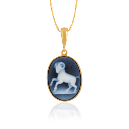 925 Sterling Silver Aries Zodiac Agate Gold Plated Pendant for Men and Women