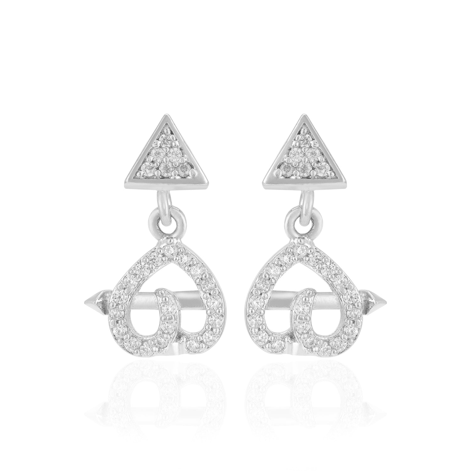 925 Sterling Silver Arrowed Heart Drop Earring Crystal Triangle Rhodium Plated Earrings For Women