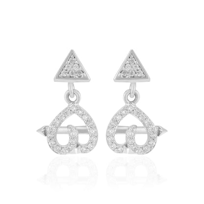 925 Sterling Silver Arrowed Heart Drop Earring Crystal Triangle Rhodium Plated Earrings For Women
