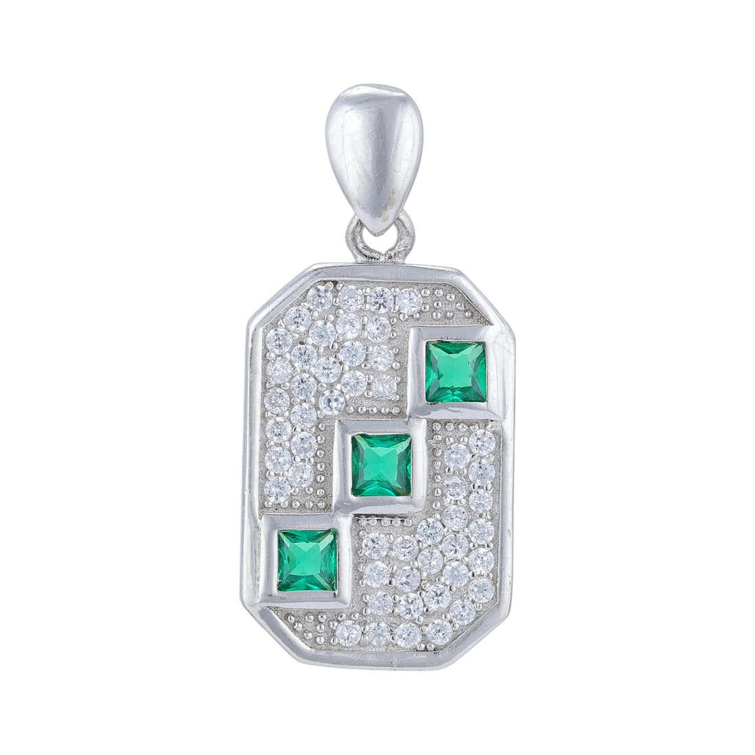 925 Sterling Silver Art Deco Emerald Grid Geometric Frame Pendant for Women