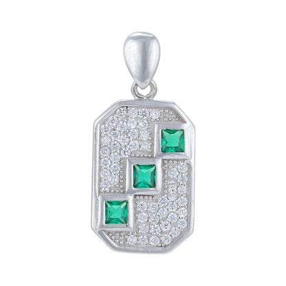 925 Sterling Silver Art Deco Emerald Grid Geometric Frame Pendant for Women