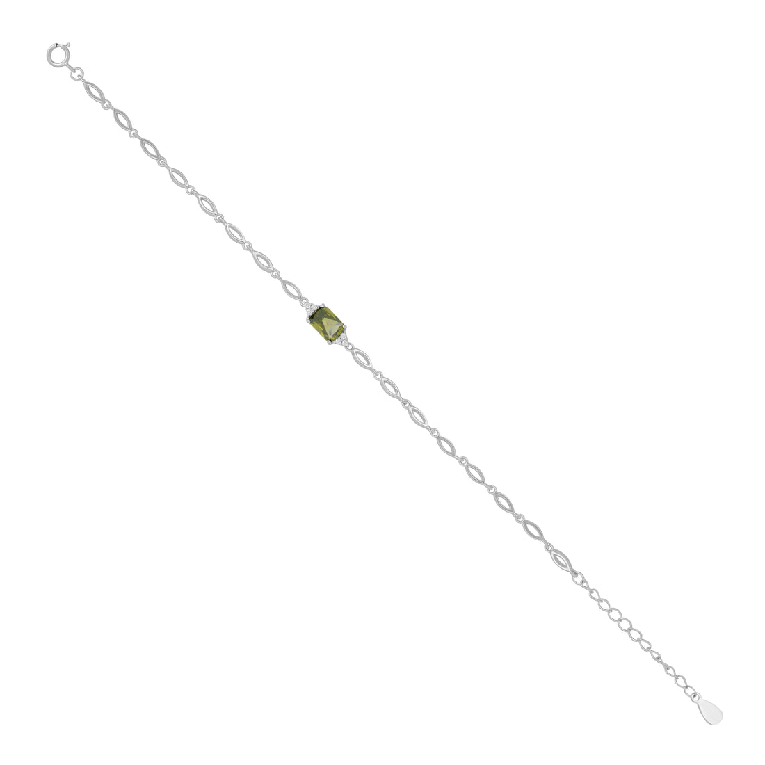 925 Sterling Silver August Month Square Peridot Birthstone Bracelet For Women