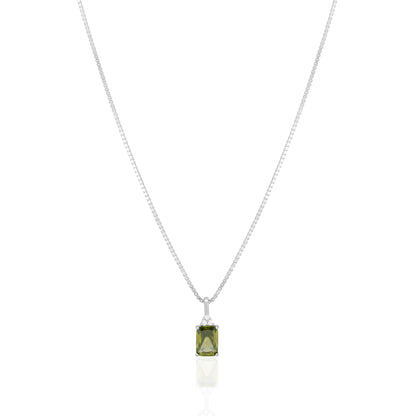 925 Sterling Silver August Month Square Peridot Birthstone Chain Pendant For Women