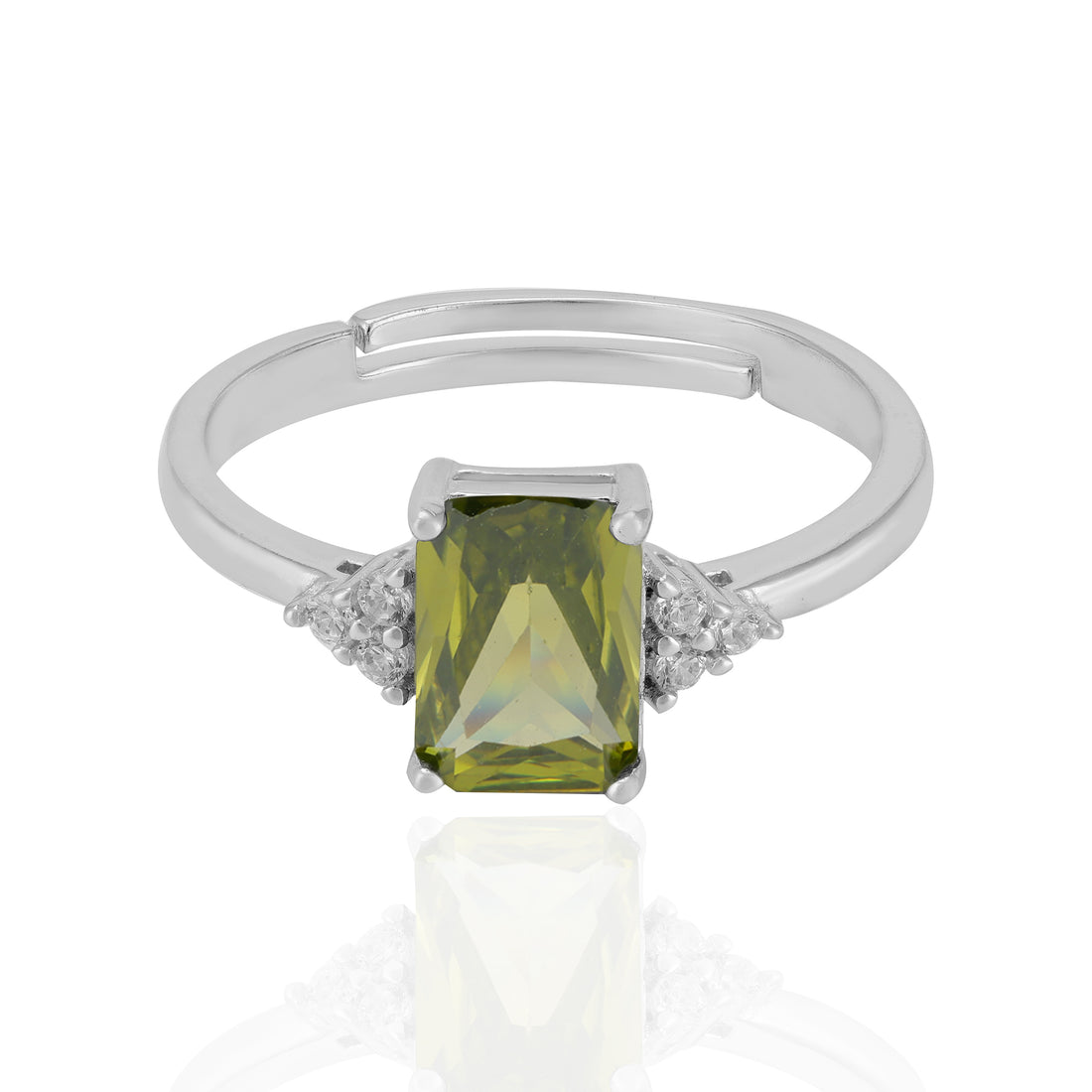 925 Sterling Silver August Month Square Peridot Birthstone Ring For Women