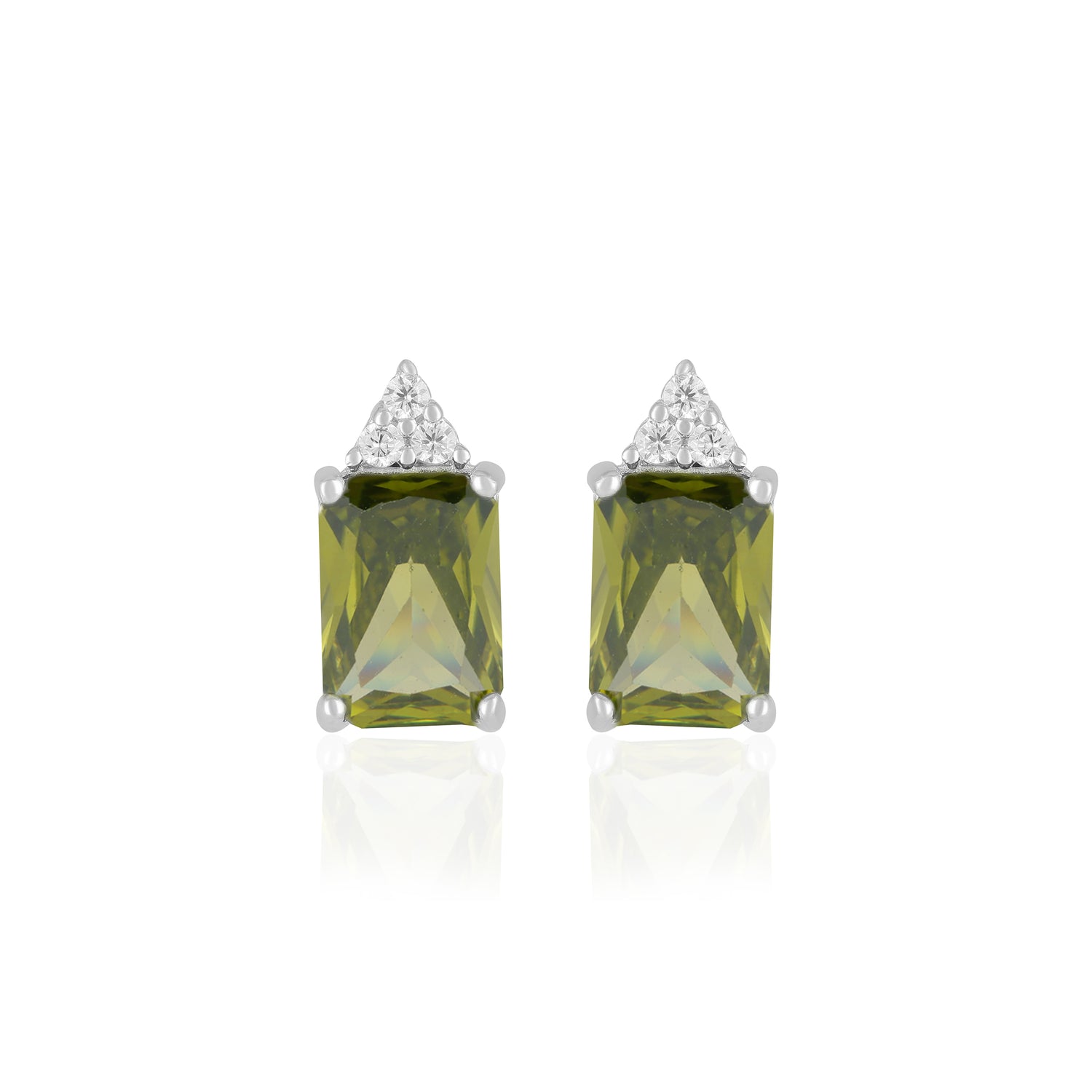 925 Sterling Silver August Month Square Peridot Birthstone Stud For Women