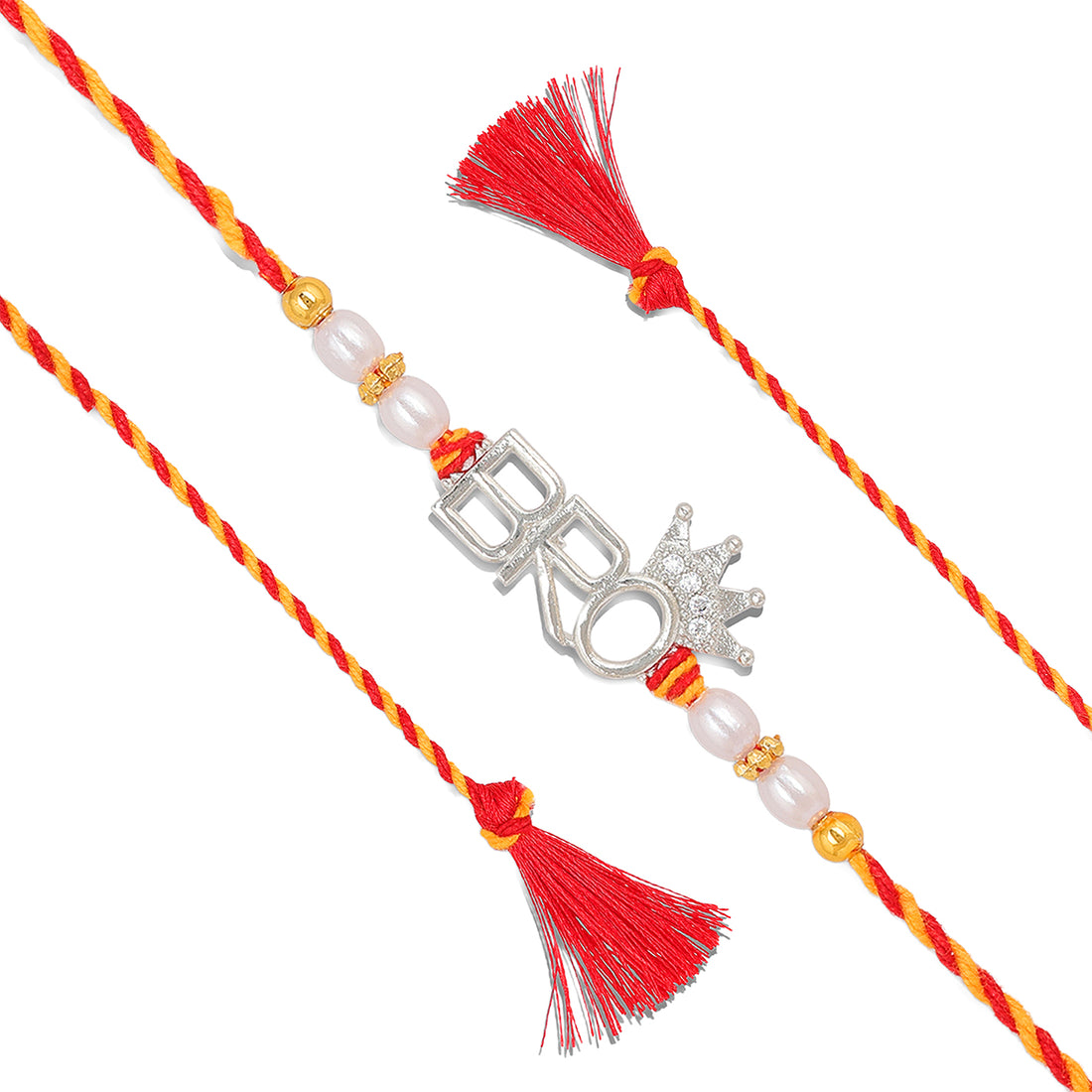 925 Sterling Silver BRO Framed Crowned Glory  Rakhi Bracelet For Brother