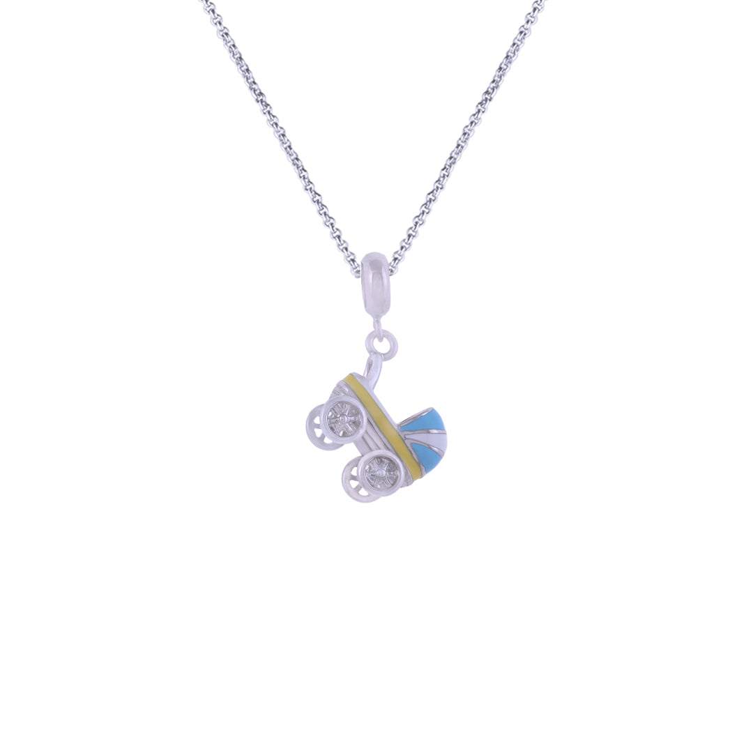 925 Sterling Silver Baby Stroller Rhodium Plated Pendant For Kids