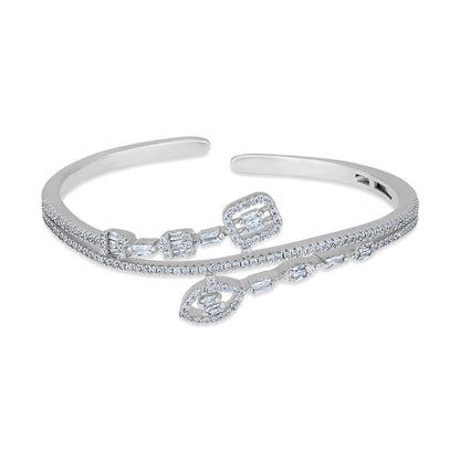 925 Sterling Silver Baguette-Cut Geometric Flow Open Cuff Bracelet for Women