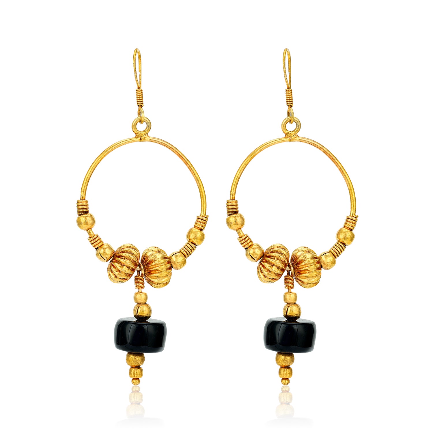 925 Sterling Silver Beaded Round Black Dangle  Earrings for women