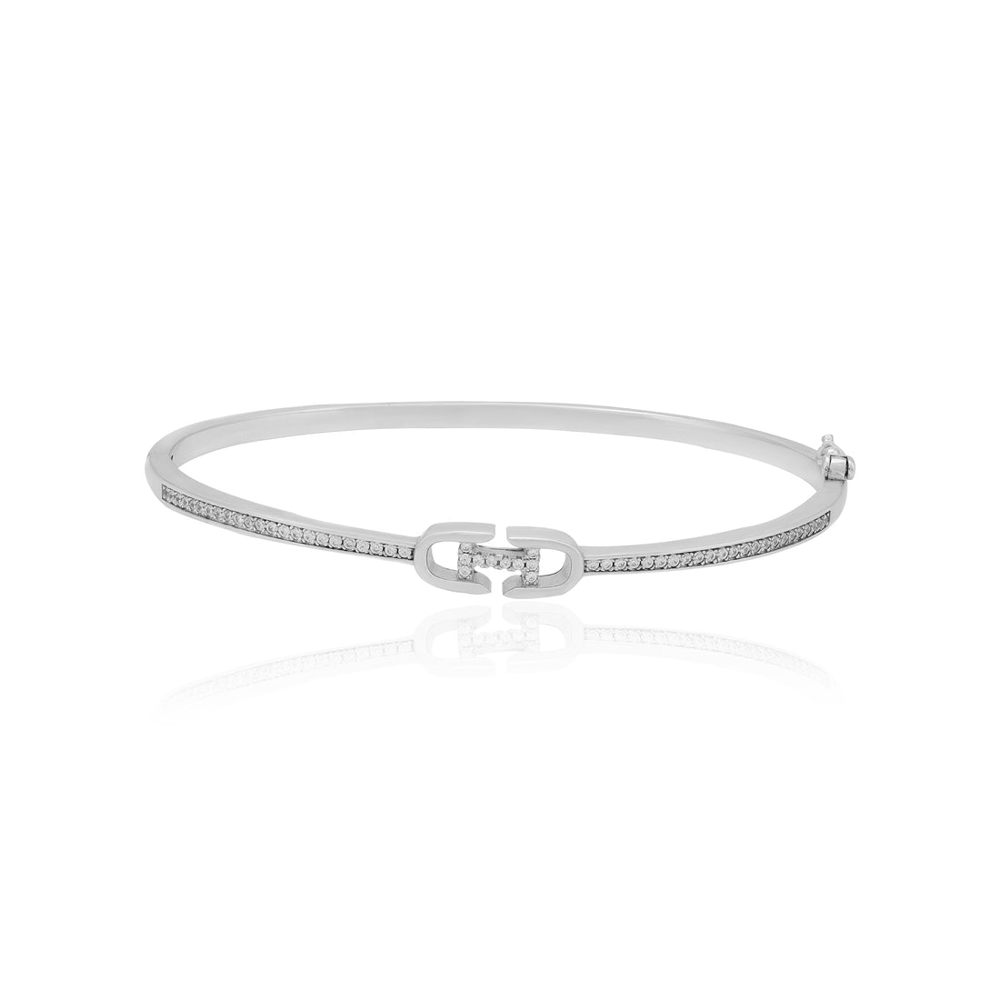 925 Sterling Silver Belt Pattern Stoned Rhodium Plated Bracelet for Women