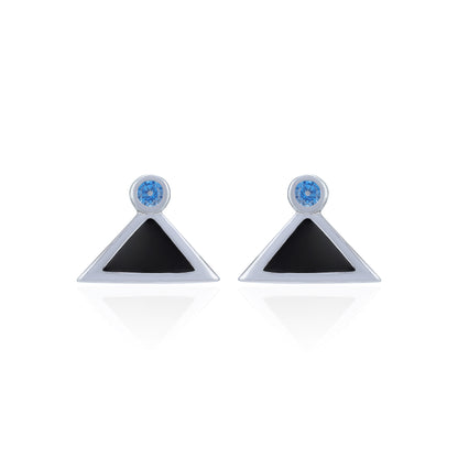 Pair of earrings with triangular black stones and blue gemstones