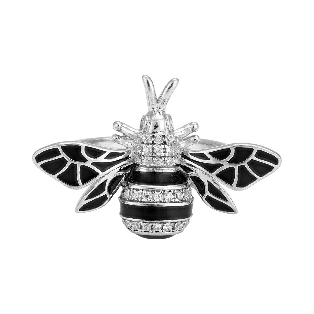 925 Sterling Silver Black Honey Queen Bee Shine Ring