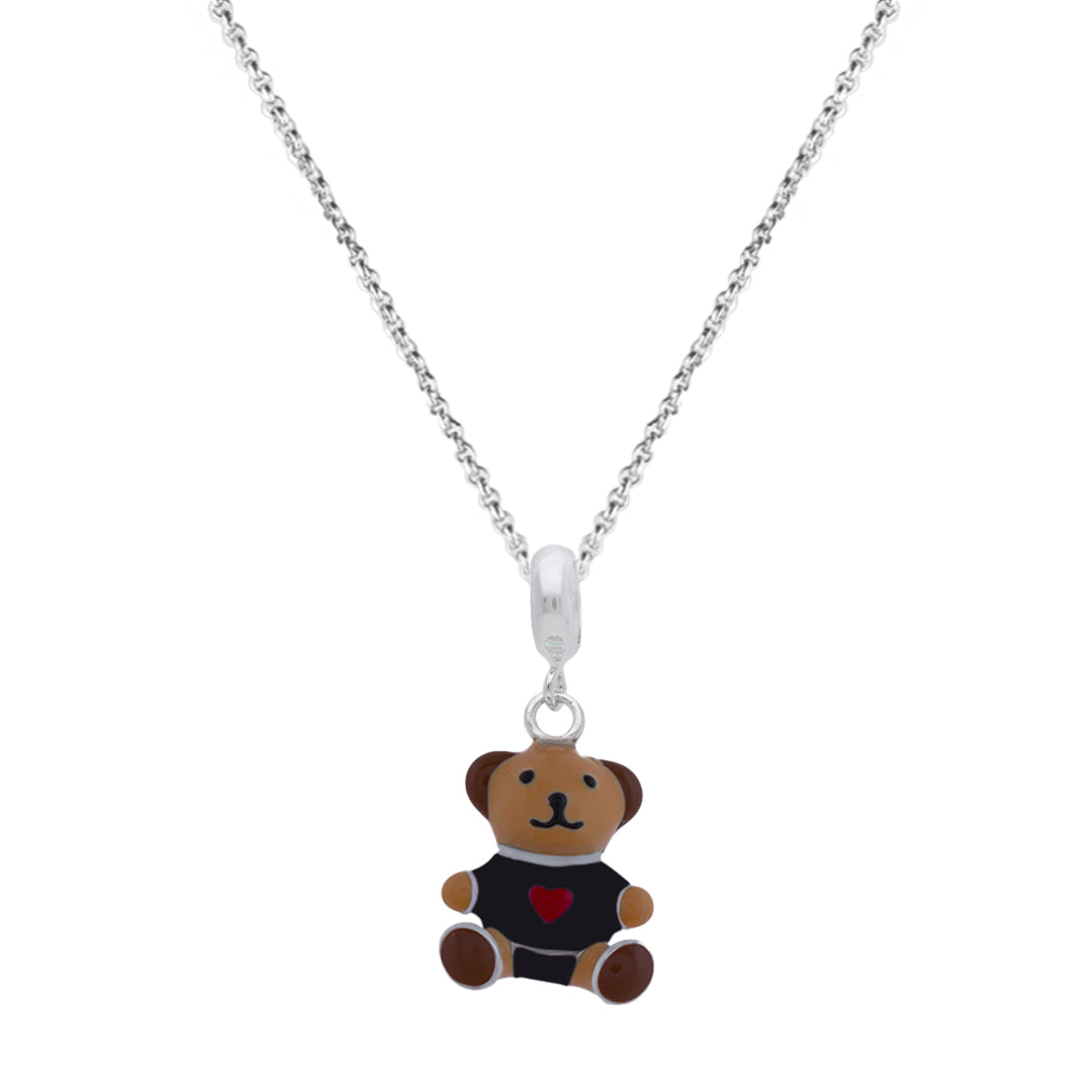 925 Sterling Silver Black Teddy Bear Rhodium Plated Pendant For Kids