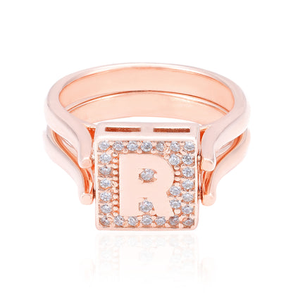 925 Sterling Silver Bling Flip š ¬˜Rš ¬ž ¢ Solitaire Stone Rose Gold Plated Reversible Ring for Women