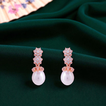 925 Sterling Silver Bloom Cluster White Pearl Drop Earrings for Women