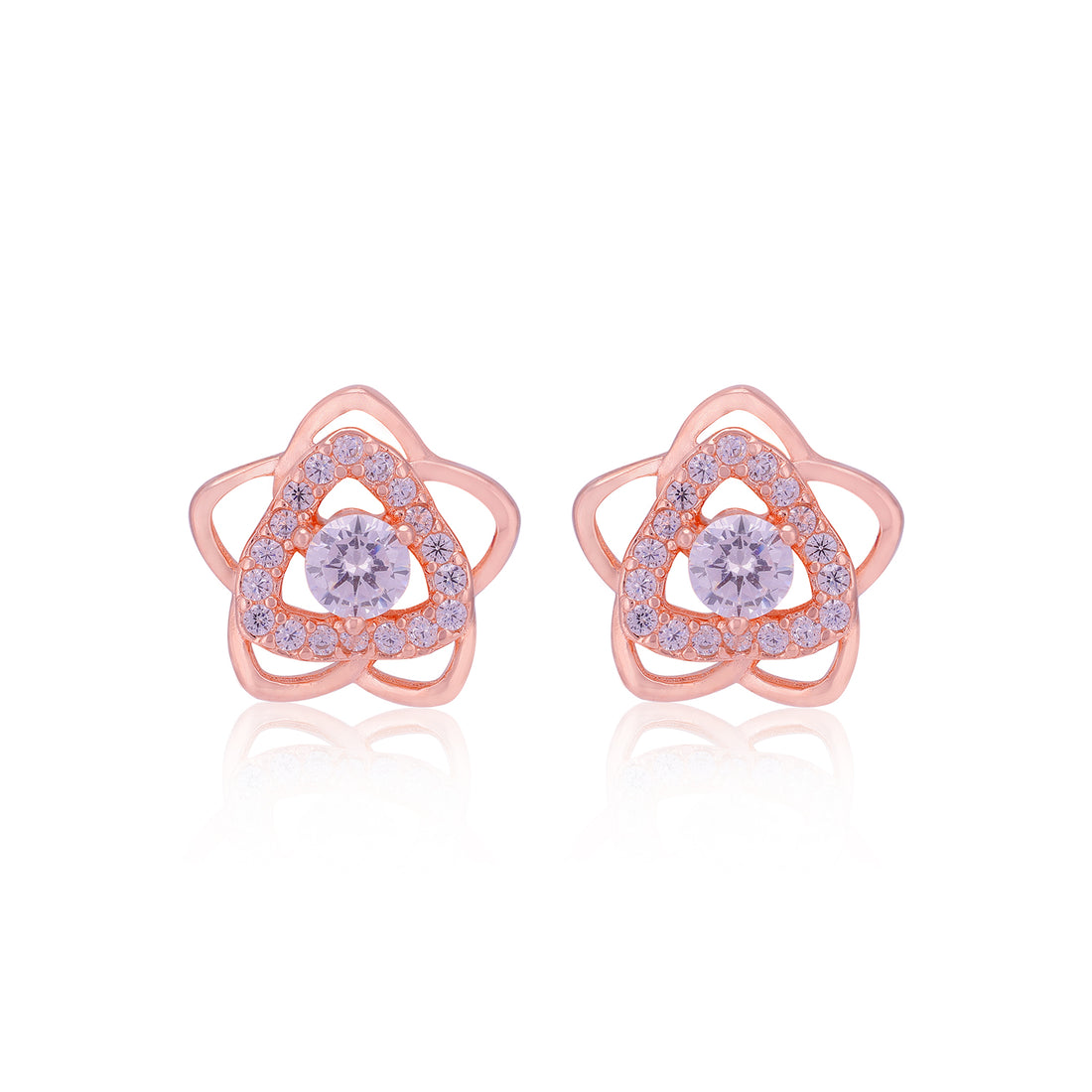 925 Sterling Silver Bloom Flower Triangle Shaped Earring For Women