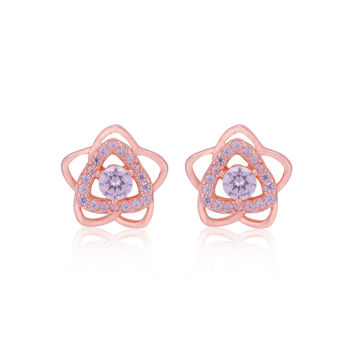 925 Sterling Silver Bloom Flower Triangle Shaped Earring For Women