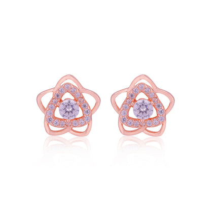925 Sterling Silver Bloom Flower Triangle Shaped Earring For Women