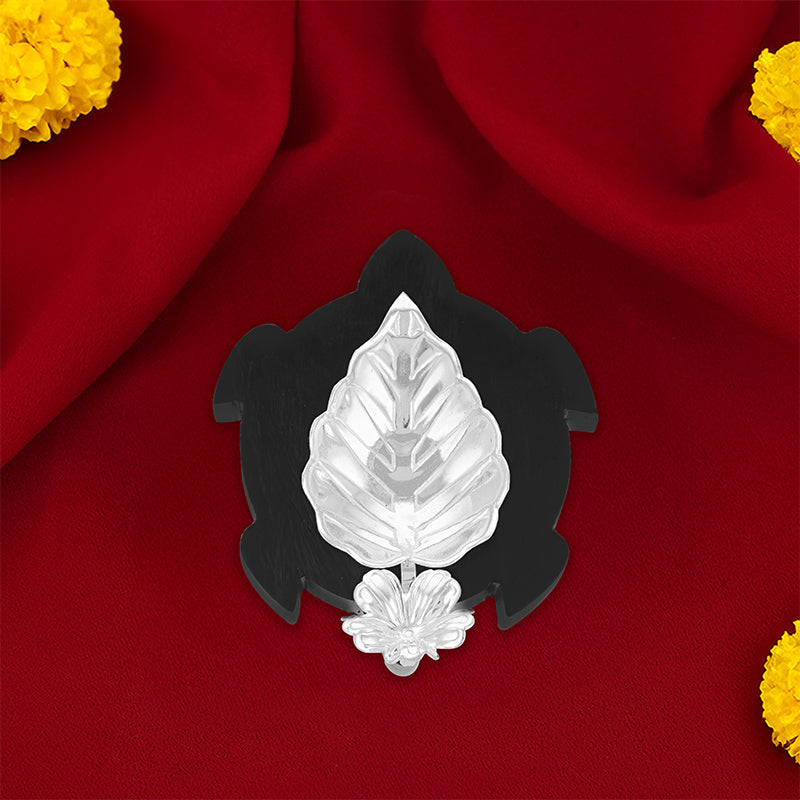 925 Sterling Silver Bloom Leaf Deepam Rosewood Holder For Pooja