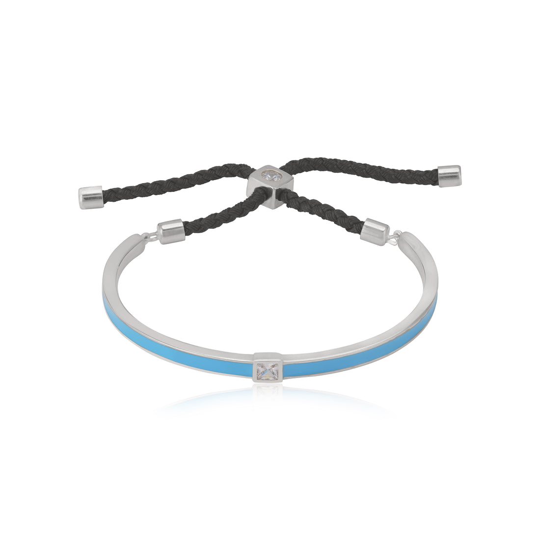 925 Sterling Silver Blue Accent Rope Strap Rhodium Plated Bracelet for Men