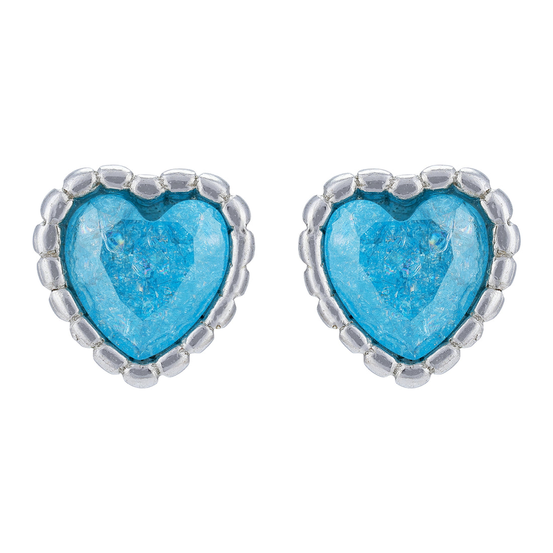 925 Sterling Silver Blue Bliss Heart Rhodium Plated Studs For Women