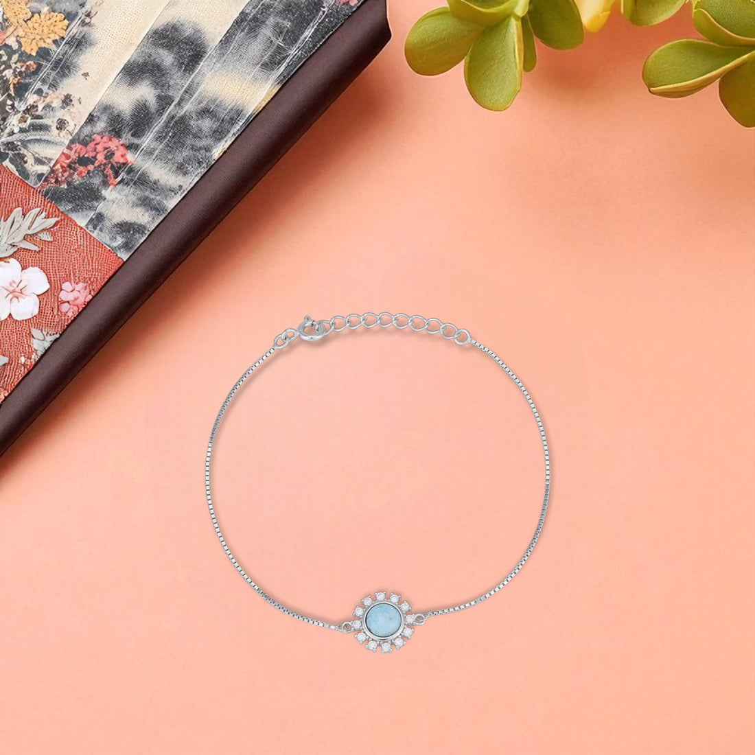 925 Sterling Silver Blue Centred Blooming Bracelet For Women