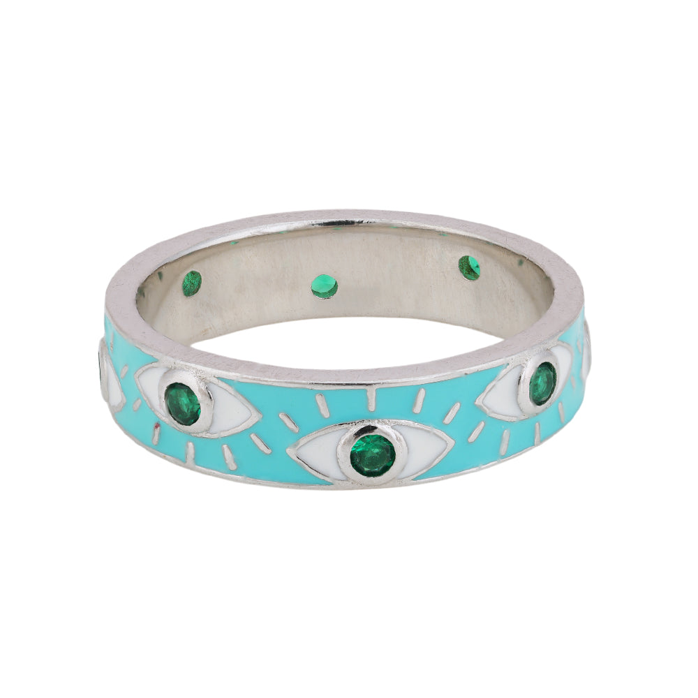 925 Sterling Silver Blue Enamel Evil Eye Rhodium Plated Rings for Women