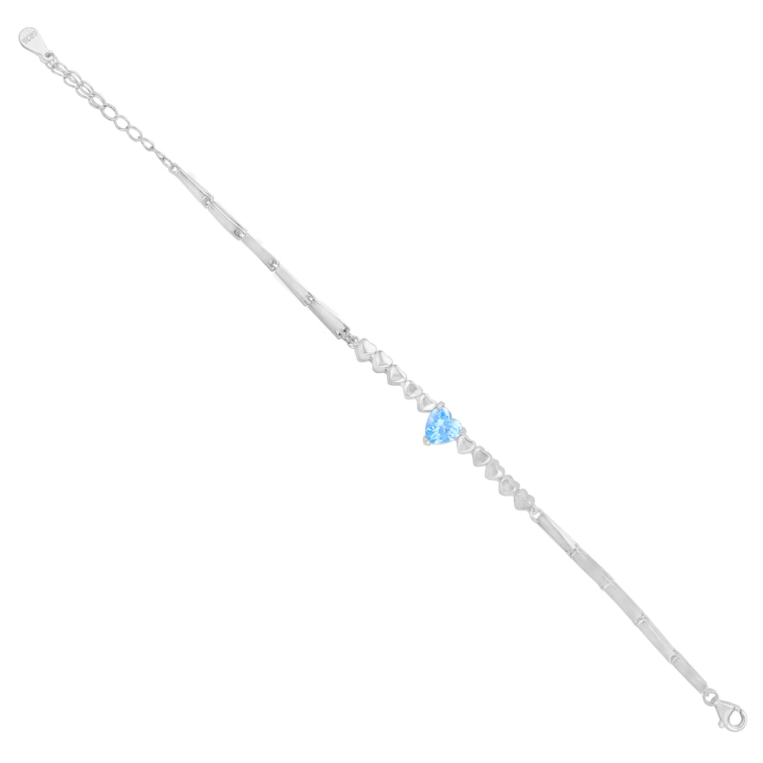 925 Sterling Silver Blue Heart Stone Mini Link Bracelet For Women